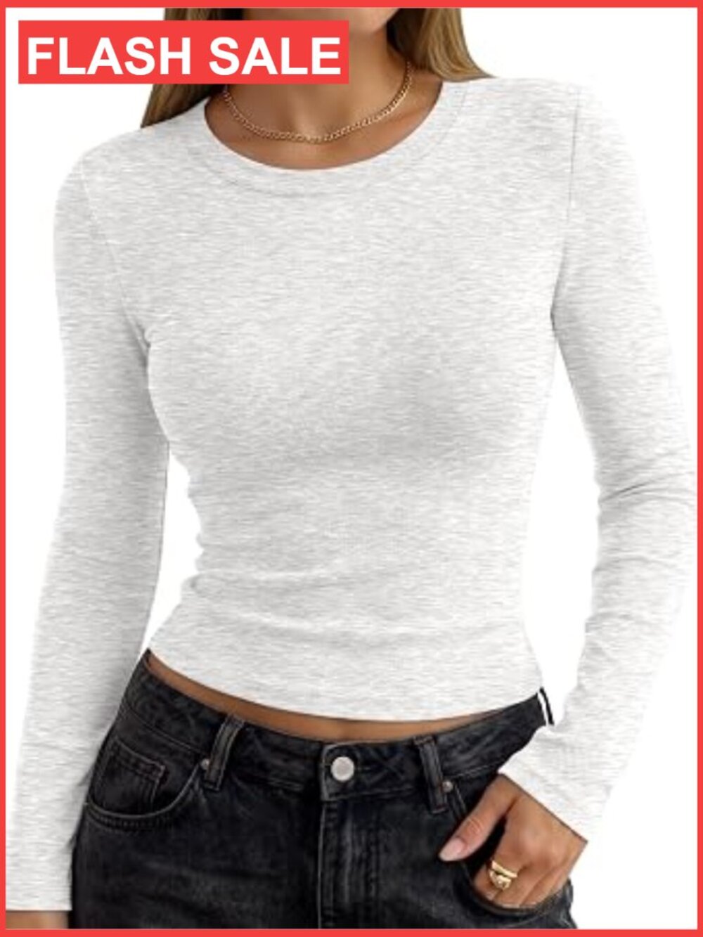 Long Sleeve Crew Neck Tee, Soft Stretchy Basic Layering Top